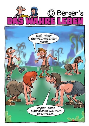 Cartoon: Aufrecht (medium) by Chris Berger tagged steinzeit,mensch,entwicklung,evolution,aufrechter,gang,steinzeit,mensch,entwicklung,evolution,aufrechter,gang
