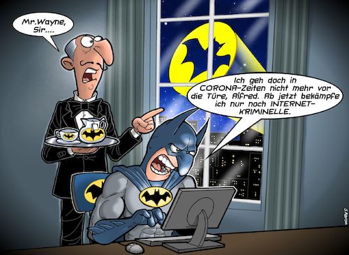 Cartoon: Batman arbeitet im Homeoffice (medium) by Joshua Aaron tagged batman,homeoffice,verbrecher,cybercrime,covid,19,corona,virus,epidemie,pandemie,batman,homeoffice,verbrecher,cybercrime,covid,19,corona,virus,epidemie,pandemie