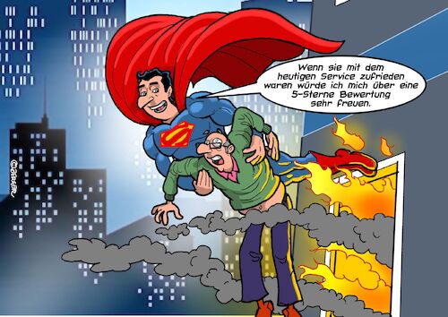 Cartoon: Bewertung (medium) by Joshua Aaron tagged superman,superheld,internet,bewertung,rettung,sterne,superman,superheld,internet,bewertung,rettung,sterne
