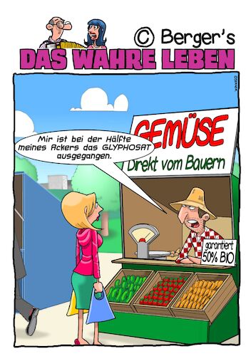 Cartoon: Bio (medium) by Chris Berger tagged bio,kunstdünger,glyphosat,roundup,gemüse,bio,kunstdünger,glyphosat,roundup,gemüse