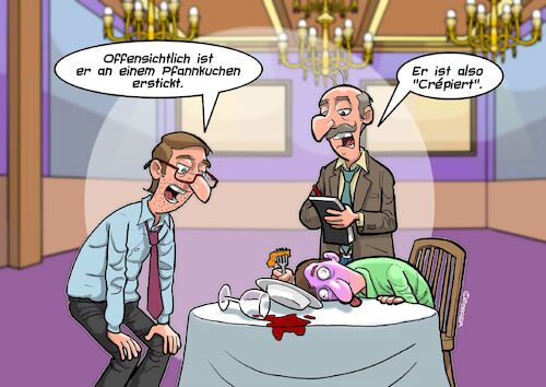 Cartoon: Crepiert (medium) by Joshua Aaron tagged pfannkuchen,palatschinke,crepe,restaurant,tod,opfer,kripo,polizei,pfannkuchen,palatschinke,crepe,restaurant,tod,opfer,kripo,polizei