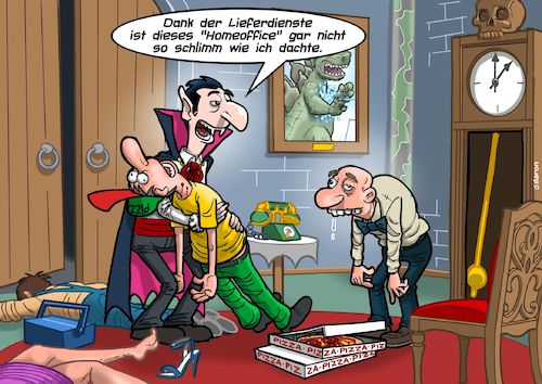 Cartoon: Draculas Homeoffice (medium) by Chris Berger tagged dracula,vampir,pizza,lieferdienst,covid,pandemie,corona,blutsauger,igor,dracula,vampir,pizza,lieferdienst,covid,pandemie,corona,blutsauger,igor