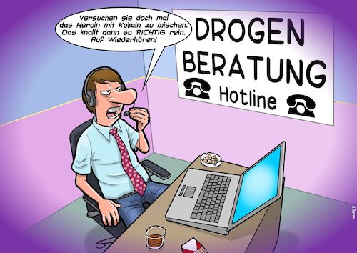 Cartoon: Drogenberatung (medium) by Chris Berger tagged drogenberatung,drogen,heroin,kokain,sucht,turn,opiate,koks,drogenberatung,drogen,heroin,kokain,sucht,turn,opiate,koks