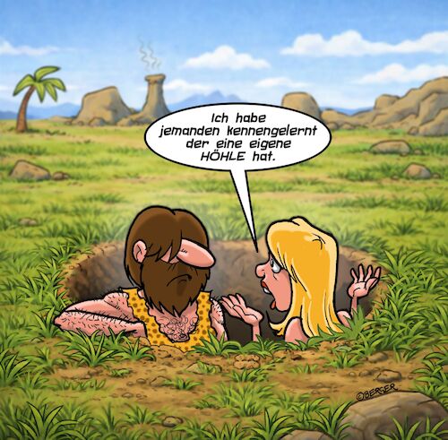 Cartoon: Erdloch (medium) by Chris Berger tagged steinzeit,urmenschen,höhle,erdloch,anno,dazumal,urzeit,steinzeit,urmenschen,höhle,erdloch,anno,dazumal,urzeit