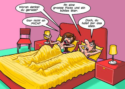 Cartoon: Gedanken (medium) by Chris Berger tagged paar,bett,gedanken,pizza,bier,liebe,träumen,lieferdienst,paar,bett,gedanken,pizza,bier,liebe,träumen,lieferdienst