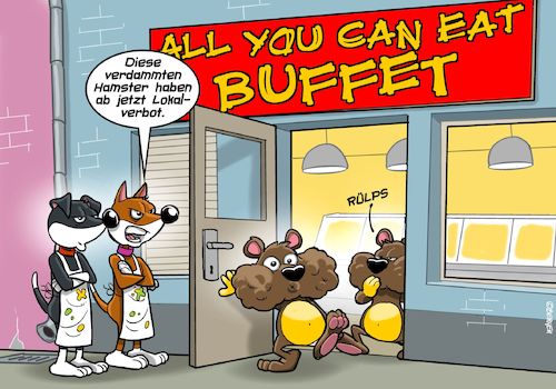 Cartoon: Hamster (medium) by Joshua Aaron tagged buffet,all,you,can,eat,hamster,hunde,buffet,all,you,can,eat,hamster,hunde