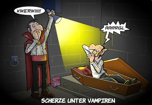 Cartoon: Humor unter Blutsaugern (medium) by Chris Berger tagged dracula,vampir,blutsauger,scherze,morgen,sonnenlicht,humor,witz,dracula,vampir,blutsauger,scherze,morgen,sonnenlicht,humor,witz