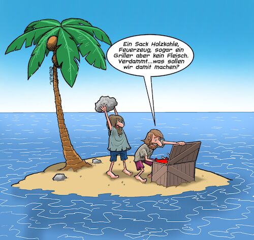 Cartoon: Inselwitz (medium) by Chris Berger tagged kannibalismus,insel,einsam,schiffbrüchig,hunger,grill,kannibalismus,insel,einsam,schiffbrüchig,hunger,grill