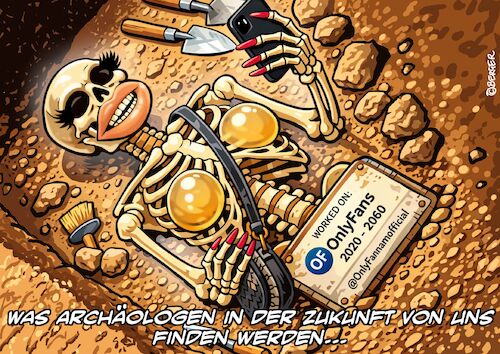Cartoon: OnlyFans (medium) by Chris Berger tagged archäologie,ausgrabungen,zukunft,silikon,botox,only,fans,internet,archäologie,ausgrabungen,zukunft,silikon,botox,only,fans,internet,sex