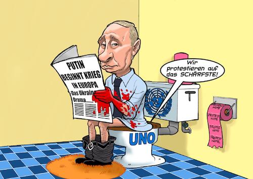 Cartoon: Putin versus UNO (medium) by Chris Berger tagged putin,ukraine,menschenrechte,krieg,uno,proteste,antonio,guterres,putin,ukraine,menschenrechte,krieg,uno,proteste,antonio,guterres