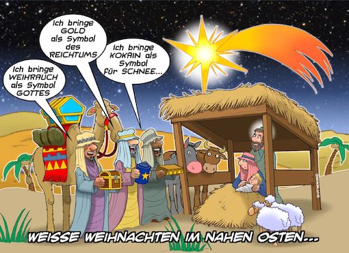 Cartoon: Schnee zu Weihnachten (medium) by Chris Berger tagged drei,könige,weihnachten,kokain,drei,könige,weihnachten,kokain