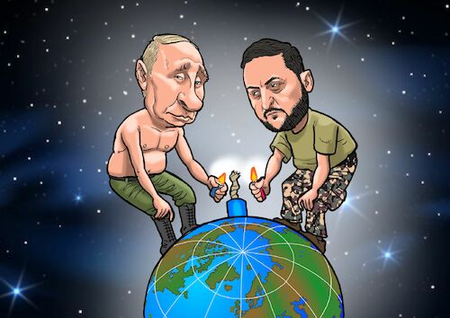 Cartoon: See the world burn (medium) by Joshua Aaron tagged selensky,zelenskyj,putin,world,war,waffen,selensky,zelenskyj,putin,world,war,waffen