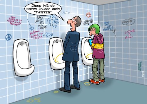 Cartoon: Twitter Anno Dazumal (medium) by Chris Berger tagged öffentliche,toilette,wc,twitter,graffiti,öffentliche,toilette,wc,twitter,graffiti