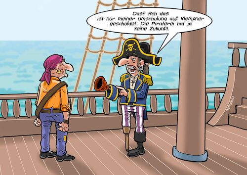 Cartoon: Umschulung (medium) by Chris Berger tagged umschulung,arbeit,job,arbeitsamt,klempner,installateur,pirat,umschulung,arbeit,job,arbeitsamt,klempner,installateur,pirat
