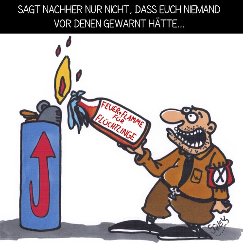 Cartoon: Achtung HEISS!!! (medium) by Karsten Schley tagged rechtsextremismus,deutschland,nazivokabular,politik,demokratie,rassismus,afd,gesellschaft,rechtsextremismus,deutschland,nazivokabular,politik,demokratie,rassismus,afd,gesellschaft