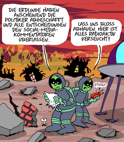 Cartoon: Alles verseucht! (medium) by Karsten Schley tagged politik,politiker,demokratie,menschheit,erde,aliens,zukunft,socialmedia,facebook,radioaktivität,krieg,weltuntergang,gesellschaft,politik,politiker,demokratie,menschheit,erde,aliens,zukunft,socialmedia,facebook,radioaktivität,krieg,weltuntergang,gesellschaft