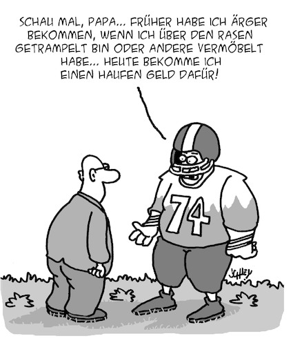 Cartoon: American Football (medium) by Karsten Schley tagged football,usa,superbowl,sport,eltern,kinder,jugend,geld,medien,familie,einkommen,gesellschaft,football,usa,superbowl,sport,eltern,kinder,jugend,geld,medien,familie,einkommen,gesellschaft