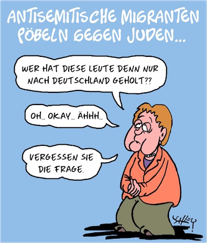 Cartoon: Antisemitische Migranten (medium) by Karsten Schley tagged migration,deutschland,antisemitismus,merkel,einwanderung,politik,geschichte,israel,palästinenser,gesellschaft,migration,deutschland,antisemitismus,merkel,einwanderung,politik,geschichte,israel,palästinenser,gesellschaft