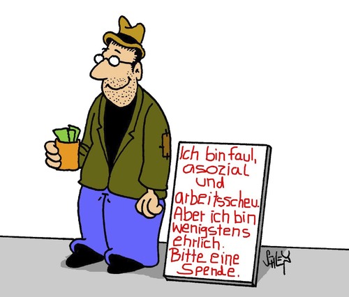 Cartoon: Asozial! (medium) by Karsten Schley tagged geld,armut,sozialhilfe,spenden,sozial,gesellschaft,arbeit,arbeitslosigkeit,faulheit,wirtschaft,geld,armut,sozialhilfe,spenden,sozial,gesellschaft,arbeit,arbeitslosigkeit,faulheit,wirtschaft