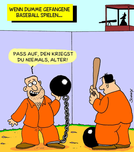 Cartoon: Baseball (medium) by Karsten Schley tagged justiz,strafvollzug,strafgefangene,gesellschaft,deutschland,usa,sport,baseball,justiz,strafvollzug,strafgefangene,gesellschaft,deutschland,usa,sport,baseball