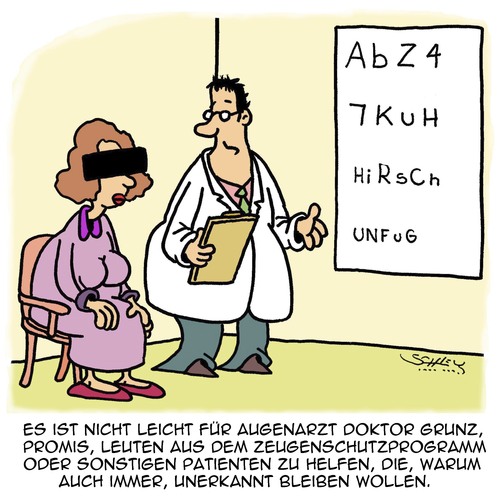 Cartoon: Beim Augenarzt (medium) by Karsten Schley tagged medizin,ärzte,patienten,gesundheit,augenärzte,promis,incognito,medizin,ärzte,patienten,gesundheit,augenärzte,promis,incognito