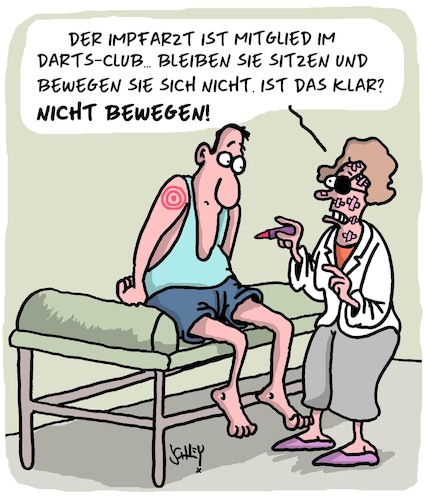 Cartoon: Beim Impfarzt NICHT bewegen!! (medium) by Karsten Schley tagged impfen,gesundheit,gesellschaft,corona,politik,ärzte,patienten,darts,sport,impfen,gesundheit,gesellschaft,corona,politik,ärzte,patienten,darts,sport