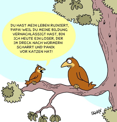 Cartoon: Bildung (medium) by Karsten Schley tagged bildung,ausbildung,schule,kinder,kindheit,jugend,eltern,väter,lernen,gesellschaft,pisa,bildungsferne,natur,tiere,bildung,ausbildung,schule,kinder,kindheit,jugend,eltern,lernen,gesellschaft,pisa,bildungsferne