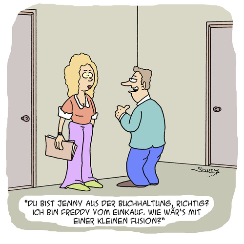 Cartoon: Bock auf Fusion? (medium) by Karsten Schley tagged business,arbeit,belästigung,männer,frauen,mobbing,wirtschaft,buchhaltung,einkauf,business,arbeit,belästigung,männer,frauen,mobbing,wirtschaft,buchhaltung,einkauf