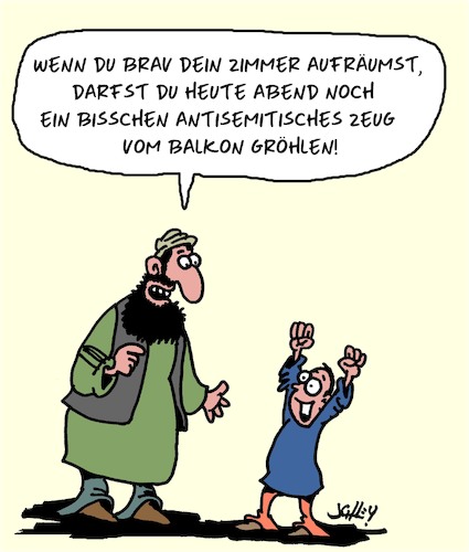 Cartoon: Braver Junge! (medium) by Karsten Schley tagged muslime,parallelgesellschaft,religion,antisemitismus,jugend,politik,erziehung,demokratie,hass,gesellschaft,muslime,parallelgesellschaft,religion,antisemitismus,jugend,politik,erziehung,demokratie,hass,gesellschaft