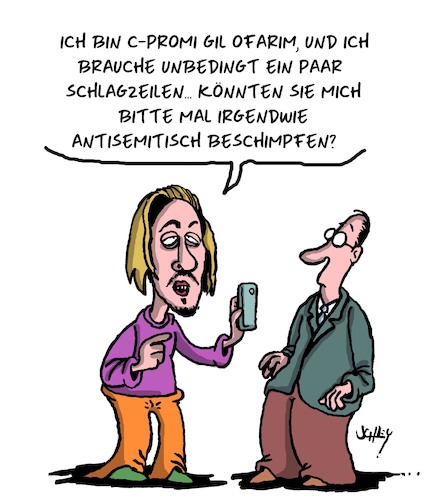 Cartoon: C-Promi braucht Hilfe (medium) by Karsten Schley tagged gil,ofarim,karriere,promis,verleumdung,antisemitismus,pr,medien,gesellschaft,gil,ofarim,karriere,promis,verleumdung,antisemitismus,pr,medien,gesellschaft