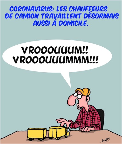 Cartoon: Corona et Travail (medium) by Karsten Schley tagged corona,travail,economie,chauffeurs,camions,sante,corona,travail,economie,chauffeurs,camions,sante