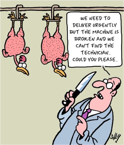 Cartoon: Could you please... (medium) by Karsten Schley tagged animals,chicken,food,technology,technicians,service,industry,business,animals,chicken,food,technology,technicians,service,industry,business