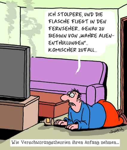 Cartoon: Der Anfang... (medium) by Karsten Schley tagged verschwörungstheorien,aluhüte,aliens,zufälle,einbildung,fake,phantasie,realität,störungen,psychologie,gesellschaft,verschwörungstheorien,aluhüte,aliens,zufälle,einbildung,fake,phantasie,realität,störungen,psychologie,gesellschaft