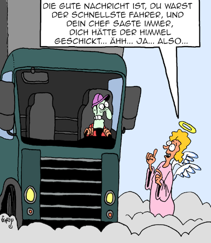 Cartoon: Der Schnellste (medium) by Karsten Schley tagged lkw,fahrer,geschwindigkeit,sicherheit,vorschriften,lenkzeit,schichtzeit,pausen,arbeitgeber,arbeitnehmer,himmel,leben,tod,unfälle,gesellschaft,wirtschaft,business,transport,lkw,fahrer,geschwindigkeit,sicherheit,vorschriften,lenkzeit,schichtzeit,pausen,arbeitgeber,arbeitnehmer,himmel,leben,tod,unfälle,gesellschaft,wirtschaft,business,transport