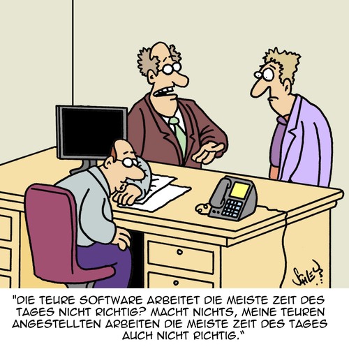 Cartoon: Die meiste Zeit des Tages... (medium) by Karsten Schley tagged arbeit,arbeitgeber,arbeitnehmer,computer,technik,software,jobs,wirtschaft,business,geld,arbeit,arbeitgeber,arbeitnehmer,computer,technik,software,jobs,wirtschaft,business,geld