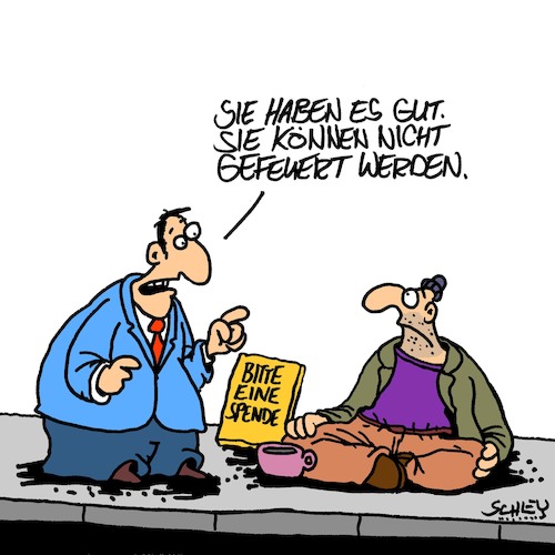 Cartoon: Du hast es gut (medium) by Karsten Schley tagged arbeit,arbeitslosigkeit,arbeitgeber,arbeitnehmer,soziales,geld,wirtschaft,business,karriere,druck,stress,arbeit,arbeitslosigkeit,arbeitgeber,arbeitnehmer,soziales,geld,wirtschaft,business,karriere,druck,stress