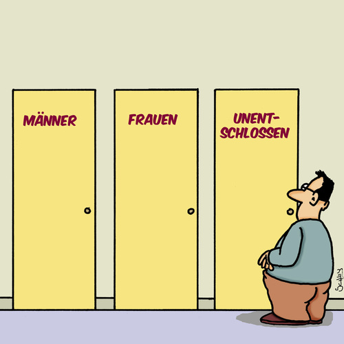 Cartoon: Entscheidungen... (medium) by Karsten Schley tagged männer,frauen,geschlechter,toiletten,soziales,entscheidungen,gleichberechtigung,männer,frauen,geschlechter,toiletten,soziales,entscheidungen,gleichberechtigung