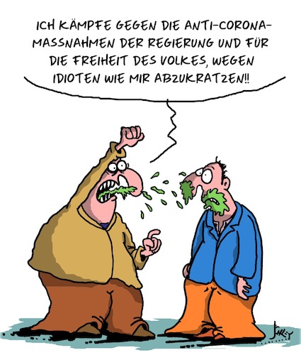 Cartoon: Freiheit!! (medium) by Karsten Schley tagged coronavirus,politik,freiheit,einschränkungen,gesundheit,egoismus,verschwörungstheorien,dummheit,gesellschaft,coronavirus,politik,freiheit,einschränkungen,gesundheit,egoismus,verschwörungstheorien,dummheit,gesellschaft