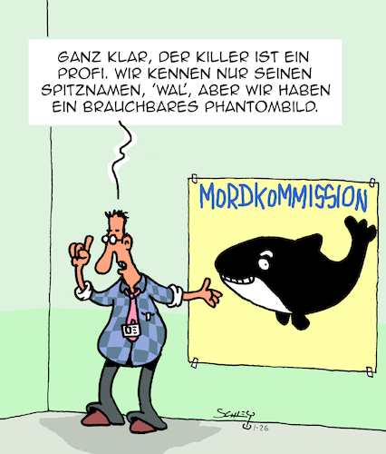 Cartoon: Ganz klar ein Profi (medium) by Karsten Schley tagged kriminalität,verbrechen,mord,killer,polizei,mordkommission,ermittlungen,phantombilder,gesetze,wale,killerwale,orcas,natur,gesellschaft,medien,kriminalität,verbrechen,mord,killer,polizei,mordkommission,ermittlungen,phantombilder,gesetze,wale,killerwale,orcas,natur,gesellschaft,medien