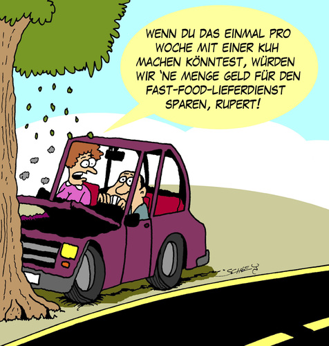 Cartoon: Geld sparen (medium) by Karsten Schley tagged food,fast,sparen,wirtschaft,geld,beziehungen,ehe,autounfälle,ernährung,gesundheit,autos,verkehr,fast food,essen,lebensmittel,ernährung,gesundheit,ehe,beziehungen,geld,autos,fast,food