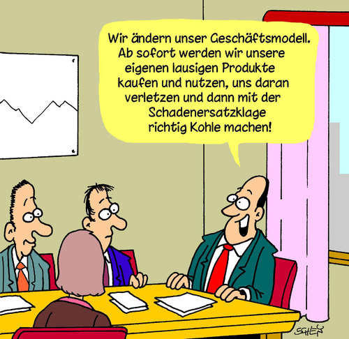 Cartoon: Geschäftsmodell (medium) by Karsten Schley tagged business,wirtschaft,geschäftsmodell,geld,gesellschaft,recht,schadenersatz,gerichte,anwälte,business,wirtschaft,geschäftsmodell,geld,gesellschaft,schadenersatz,recht,gerichte,anwälte