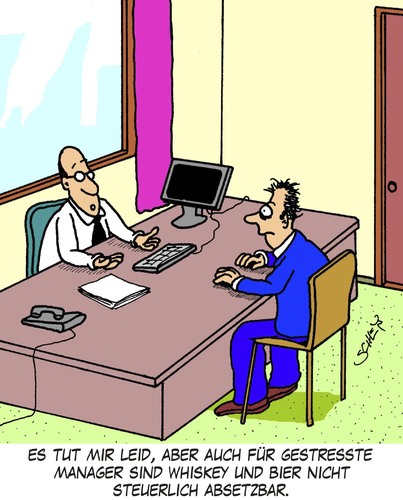 Cartoon: Gestresste Manager (medium) by Karsten Schley tagged manager,stress,gesundheit,wirtschaft,alkohol,drogen,manager,gesundheit,alkohol,drogen,wirtschaft,stress,arbeit,job,karriere,sucht,süchtig,suchtverhalten