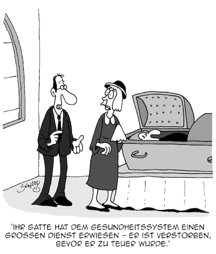 Cartoon: Gesundheitssystem (medium) by Karsten Schley tagged gesundheit,gesundheitssystem,krankenkassen,krankenkassenbeiträge,leistungen,beitragszahler,leben,tod,soziales,politik,gesellschaft,gesundheit,gesundheitssystem,krankenkassen,krankenkassenbeiträge,leistungen,beitragszahler,leben,tod,soziales,politik,gesellschaft