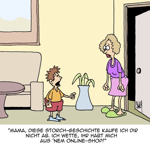 Cartoon: Glaube ich nicht!! (medium) by Karsten Schley tagged familie,kinder,eltern,aufklärung,shopping,ecommerce,business,wirtschaft,familie,kinder,eltern,aufklärung,shopping,ecommerce,business,wirtschaft