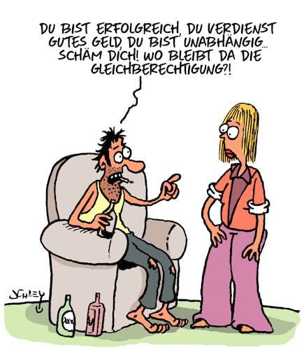 Cartoon: Gleichberechtigung? (medium) by Karsten Schley tagged geleichberechtigung,beziehungen,männer,frauen,karriere,einkommen,soziales,politik,gesellschaft,geleichberechtigung,beziehungen,männer,frauen,karriere,einkommen,soziales,politik,gesellschaft