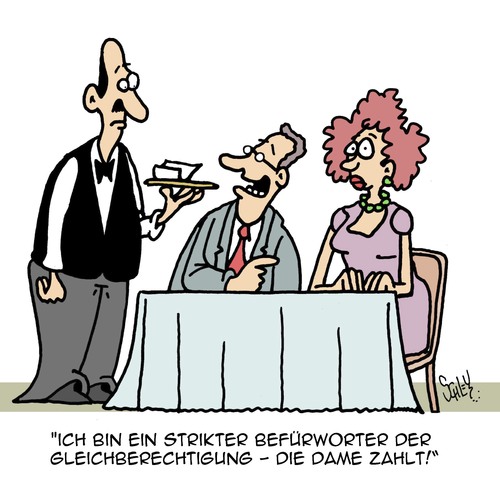 Cartoon: Gleichberechtigung tut Not!! (medium) by Karsten Schley tagged frauen,männer,gleichberechtigung,emanzipation,gastronomie,restaurants,rechnungen,bezahlung,geld,zahlen,frauen,männer,gleichberechtigung,emanzipation,gastronomie,restaurants,rechnungen,bezahlung,geld,zahlen