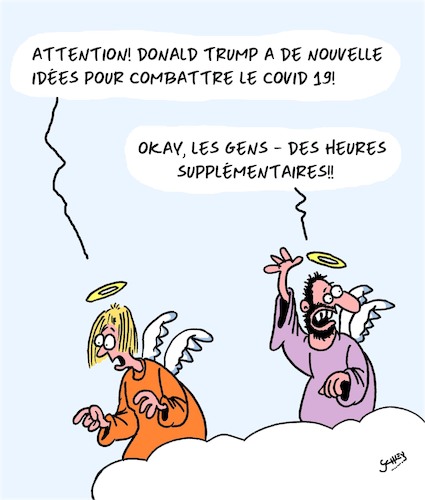 Cartoon: Heures sup (medium) by Karsten Schley tagged covid19,trump,science,religion,sante,medias,politique,covid19,trump,science,religion,sante,medias,politique