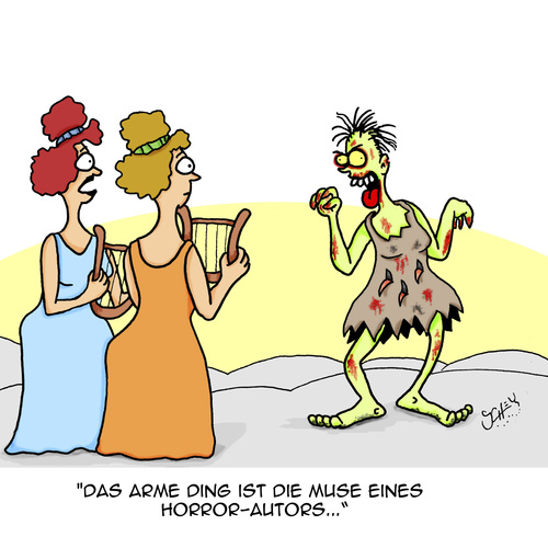 Cartoon: Horror!!! (medium) by Karsten Schley tagged literatur,schriftsteller,bücher,autoren,horror,zombies,musen,inspiration,literatur,schriftsteller,bücher,autoren,horror,zombies,musen,inspiration