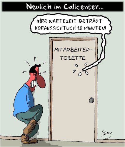 Cartoon: Im Callcenter (medium) by Karsten Schley tagged callcenter,toiletten,personal,wartezeit,service,business,callcenter,toiletten,personal,wartezeit,service,business