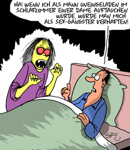 Cartoon: Im Schlafzimmer (medium) by Karsten Schley tagged männer,frauen,verbrechen,sexgangster,missbrauch,vampire,mythen,legenden,medien,comics,literatur,filme,horror,gesellschaft,männer,frauen,sex,verbrechen,sexgangster,missbrauch,vampire,mythen,legenden,medien,comics,literatur,filme,horror,gesellschaft